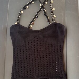 Topshop Black Crochet Camisole with Shell Details